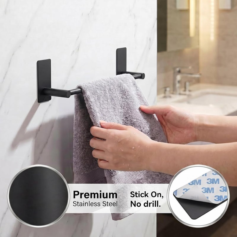 Songtec Stick Towel Bar Black 12-Inch, Adhesive Bath Towel Rack No Drill, Strong Adhesion Tape Mount Towel Holder, Stainless Steel - Black - Image 5