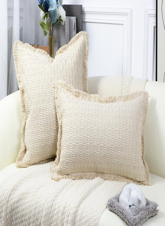 PANOD غطاء وسادة من القطن البيج من PANOD بنمط بوهو، مقاس 16 × 16، غطاء وسادة مزخرف بتصميم ريفي عصري منقوش، أغطية وسائد محايدة للأريكة أو السرير أو غرفة المعيشة - Image 2