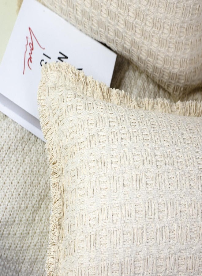 PANOD غطاء وسادة من القطن البيج من PANOD بنمط بوهو، مقاس 16 × 16، غطاء وسادة مزخرف بتصميم ريفي عصري منقوش، أغطية وسائد محايدة للأريكة أو السرير أو غرفة المعيشة - Image 4