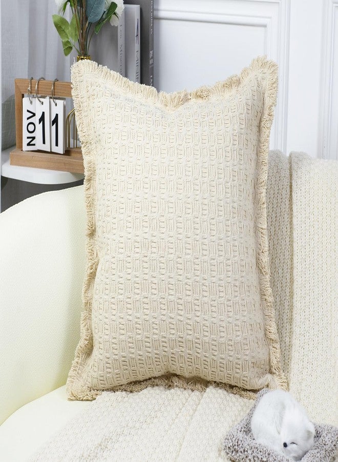 PANOD غطاء وسادة من القطن البيج من PANOD بنمط بوهو، مقاس 16 × 16، غطاء وسادة مزخرف بتصميم ريفي عصري منقوش، أغطية وسائد محايدة للأريكة أو السرير أو غرفة المعيشة - Image 1