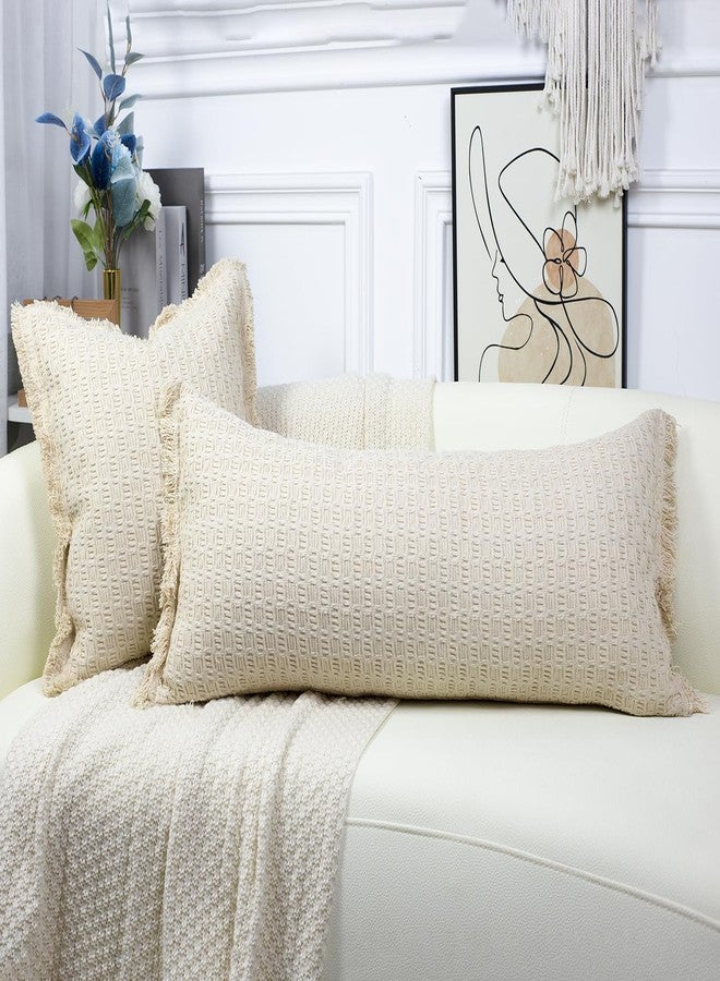 PANOD غطاء وسادة من القطن البيج من PANOD بنمط بوهو، مقاس 16 × 16، غطاء وسادة مزخرف بتصميم ريفي عصري منقوش، أغطية وسائد محايدة للأريكة أو السرير أو غرفة المعيشة - Image 3