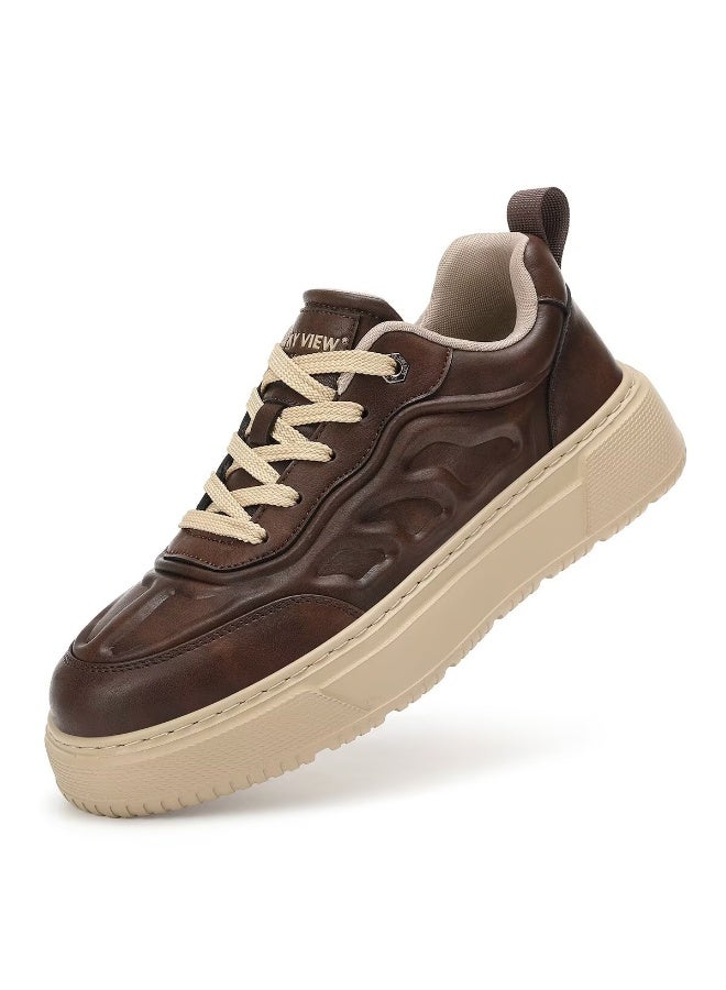 SKY VIEW Men's Fashion Shoes Ultrafine Fiber Vamp Casual Shoes For Men Non Slip Lace Up Chunky Sneakers Cushioned And Lightweight Low Top Walking Shoes Brown-00 - Image 1
