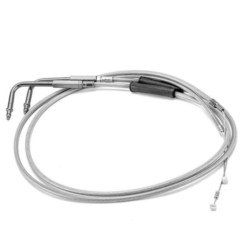 Mofun Extended Length 44 Throttle and Idle Cable Kit Compatible with Harley Sportster XL 883 1200 Softail Dyna Stainless Steel Chrome - Image 2