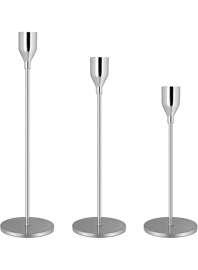 The Bros Candle Holder, A Set of 3 Candle Holders of Different Sizes, Retro Candle Holders for Candles, Used for Home Decoration, Valentine's Day, Christmas and Wedding Dining (Silver) - Image 1