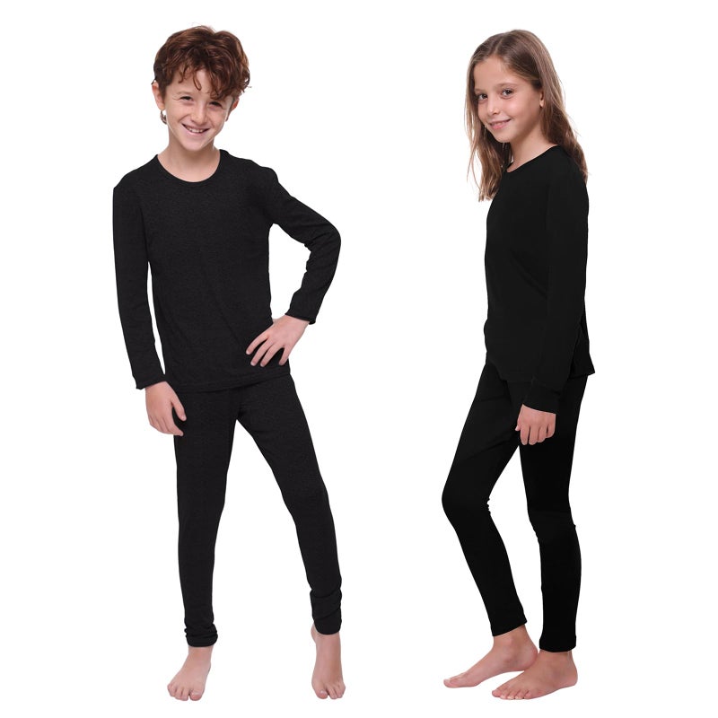 Ultra Dry Thermal Underwear For Kids Long Johns Fleece Lined Leggings And Shirt Boy And Girl Unisex Underwear Bases Set Black - Image 5