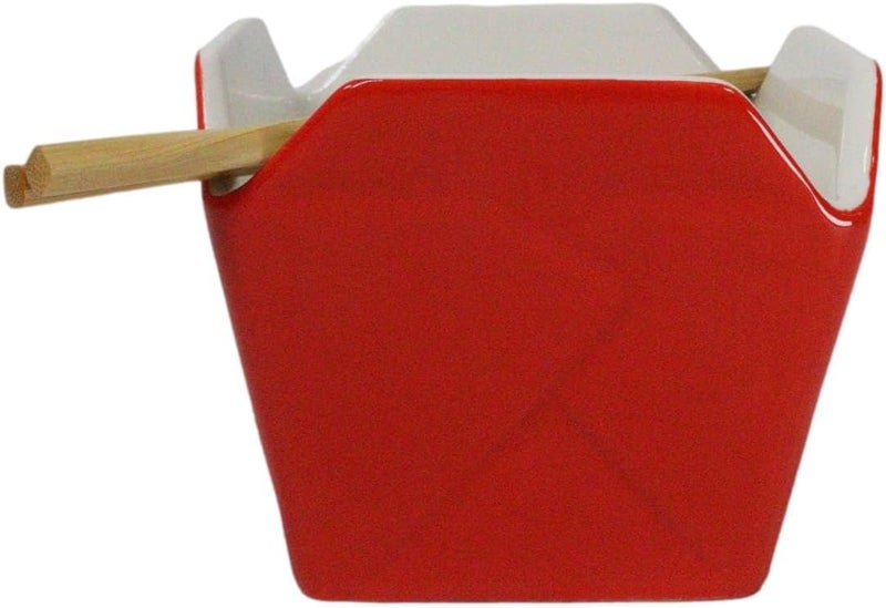 Ebros Gift Asian Takeout To Go Box Shaped Serving Bowl16Oz With Bamboo Chopsticks And Built In Rest Set Oriental Dining Rice Soup Ramen Bowls Kitchen Accent Red And Gold Long Emperor Dragon - Image 5