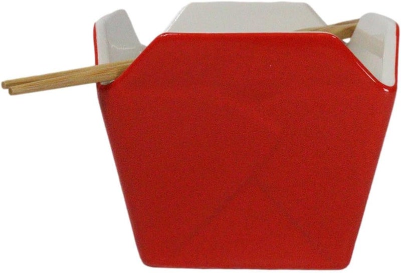 Ebros Gift Asian Takeout To Go Box Shaped Serving Bowl16Oz With Bamboo Chopsticks And Built In Rest Set Oriental Dining Rice Soup Ramen Bowls Kitchen Accent Red And Gold Long Emperor Dragon - Image 3