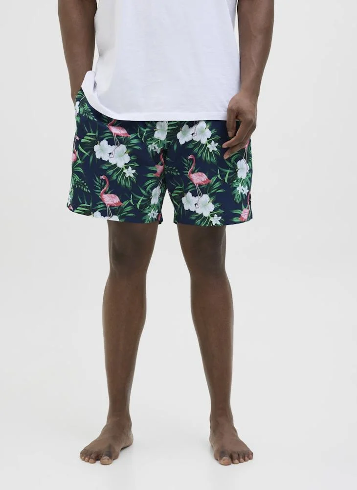JACK & JONES Swim Novelty Floral Print Drawstring Shorts