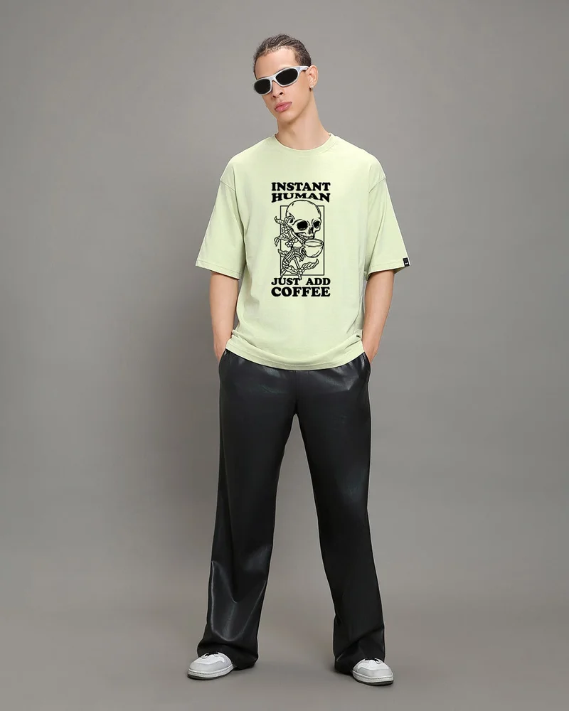 bewakoof  Men's Fog Green Instant Human Graphic Printed Oversized T-shirt for Men | Best Price UAE
