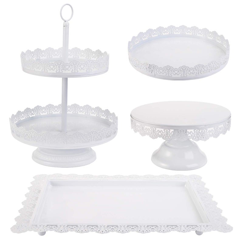TOPZEA Set of 4 Cake Stands White Metal Dessert Treat Table Display Stand Set Cupcake Cake Pop Holder Pastries Tiered Serving Tower Candy Fruit Plate Tray for Wedding Baby Shower Buffet