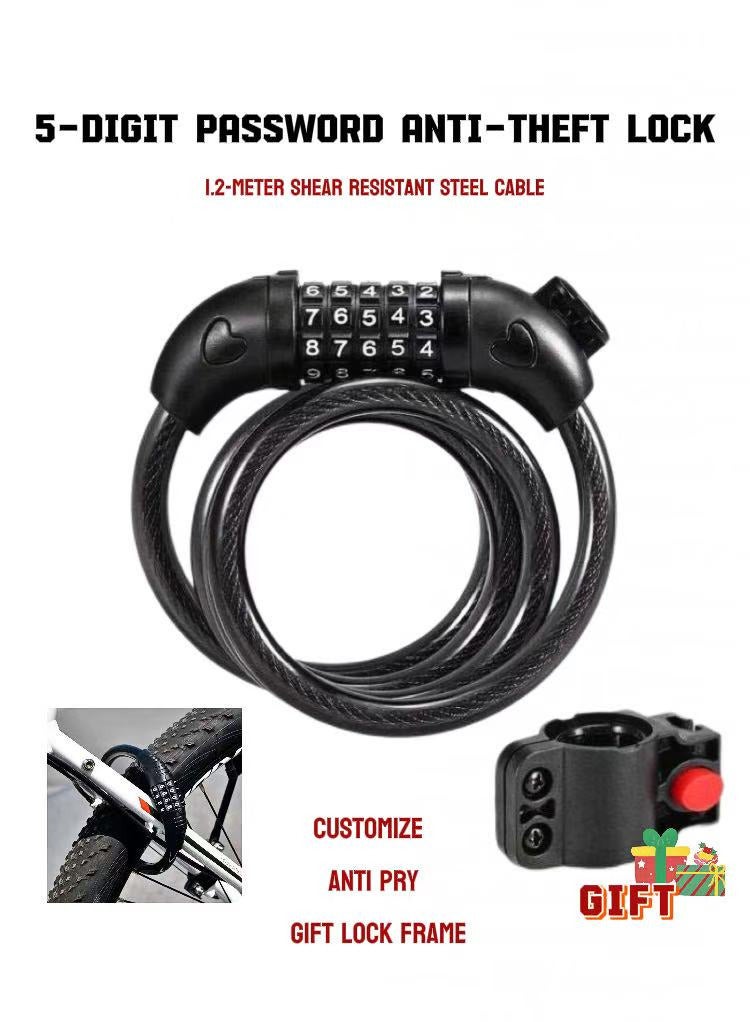 TNGames [Upgraded] 5-Digit Password Anti-Theft Bike Lock 1.2m Anti-Cut Steel Cable | Customizable Code | Anti-Pry & Rustproof | Universal Outdoor Use + Free Steel Mount Bracket - Image 1