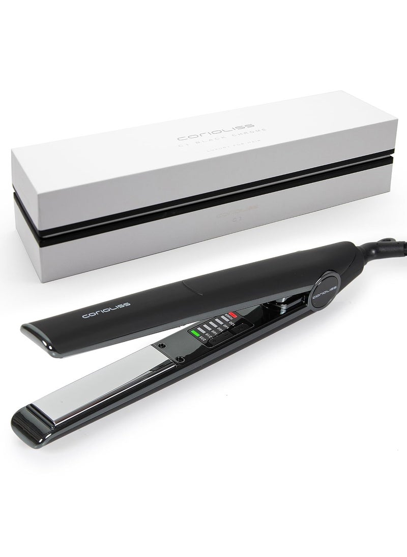 Corioliss - Corioliss C1 Flat Iron Hair Straightener Professional Titanium Plates Temperature Control Travel Case Black Soft Touch Chrome - Image 1