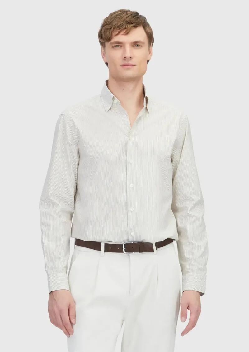 RAMSEY Mustard Striped Casual Fit Weaving Casual 100% Cotton Shirt