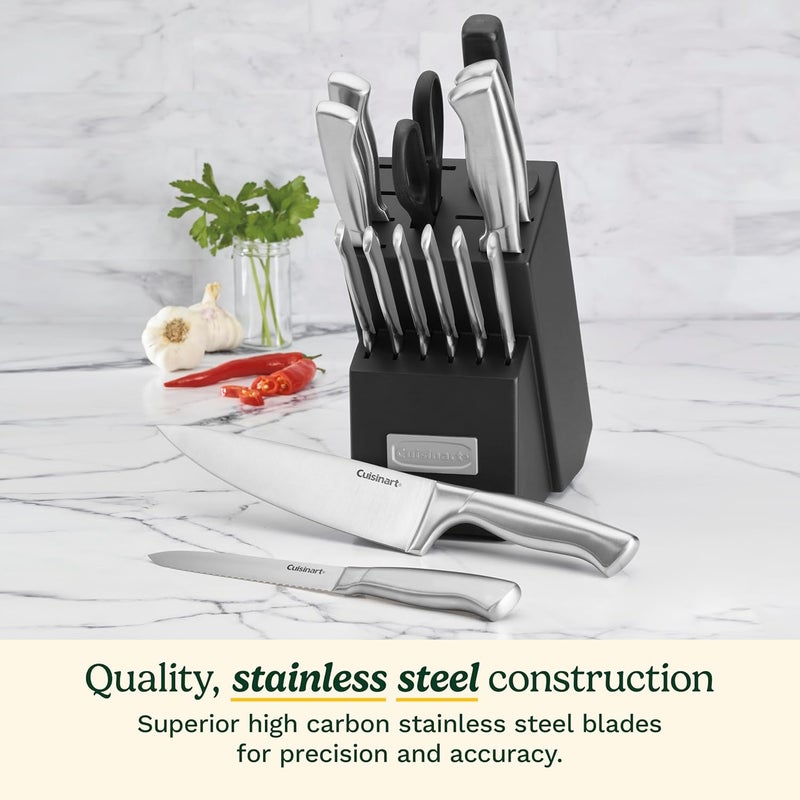 Cuisinart Block Knife Set, 15pc Ultra Ultra- Sharp Cutlery Knife Set with Steel Blades for Precise Cutting, Lightweight, Stainless Steel, Durable & Dishwasher Safe, C77SS-15PK - Image 2