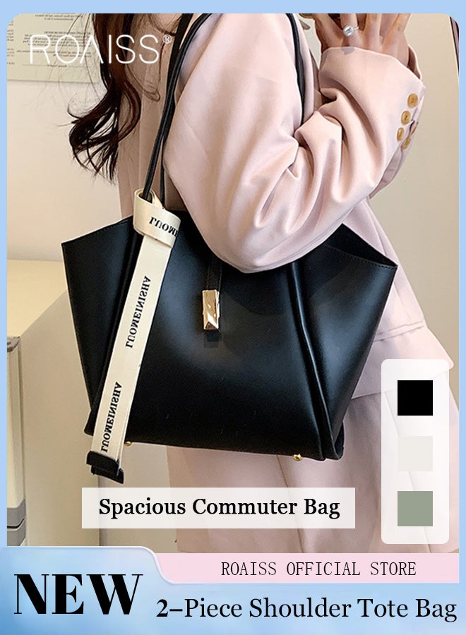 roaiss Women Single Shoulder Bag Stylish and Versatile Commuter Handheld Bag with Large Capacity and Silk Scarf Decoration  - Image 1