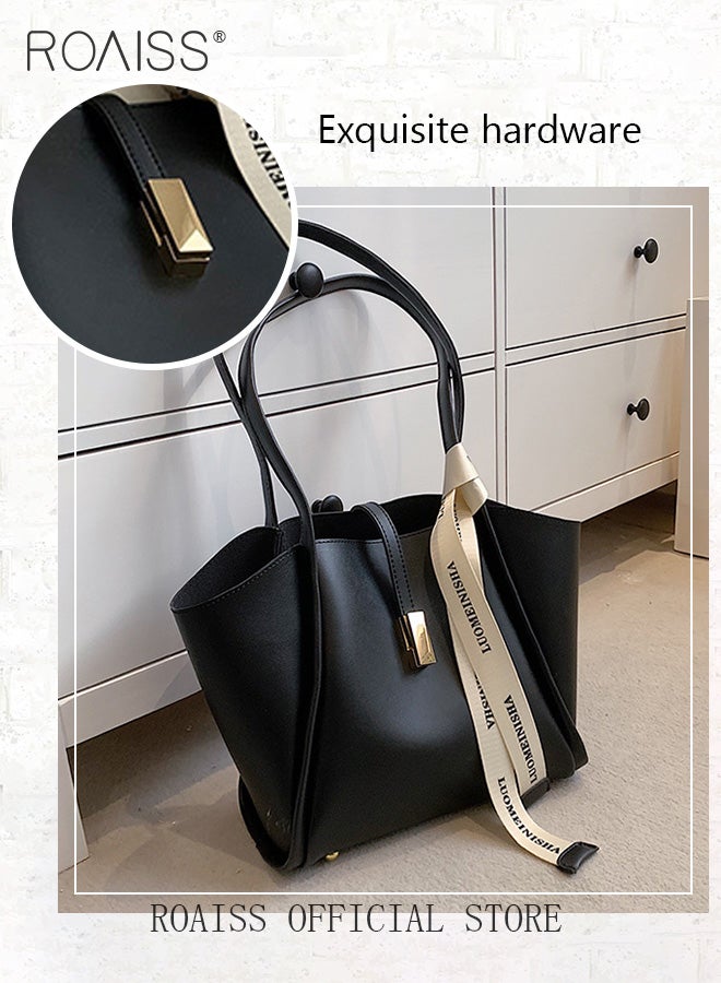 roaiss Women Single Shoulder Bag Stylish and Versatile Commuter Handheld Bag with Large Capacity and Silk Scarf Decoration  - Image 5