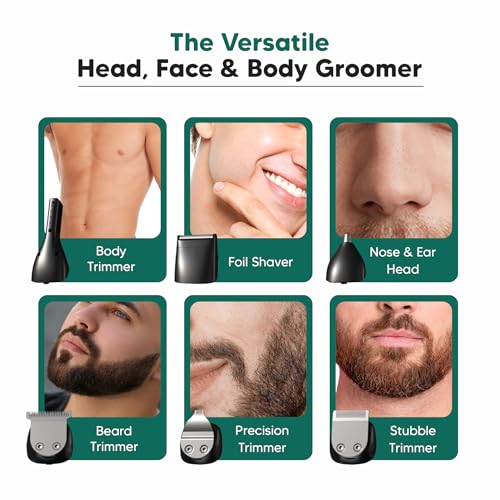 LetsShave Head, Face & Body Groomer for Men, 6 Grooming Heads + 6 Combs + 1 Stand | 90Min Runtime & Water Proof | Full Body Trimmer, Nose Trimmer, Grooming Kit, Shaver Head - Image 3