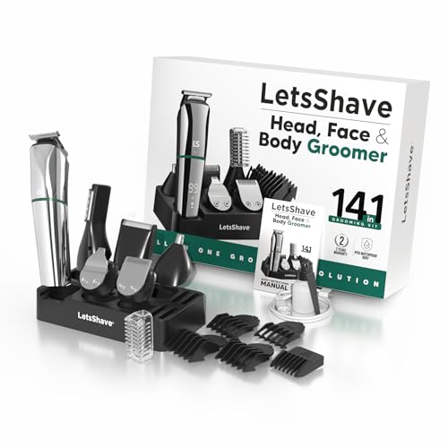 LetsShave Head, Face & Body Groomer for Men, 6 Grooming Heads + 6 Combs + 1 Stand | 90Min Runtime & Water Proof | Full Body Trimmer, Nose Trimmer, Grooming Kit, Shaver Head - Image 1