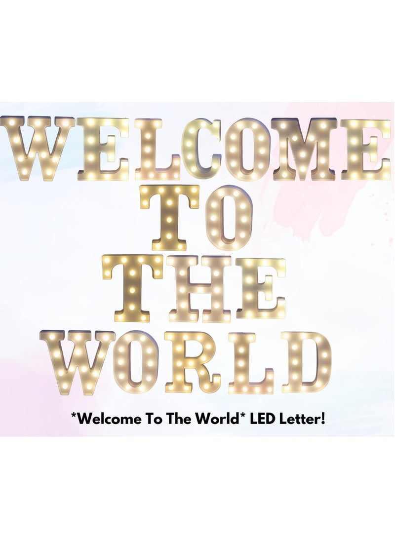 Vitacelli Alphabet LED Letter Lights Light Up Plastic Letters Standing Hanging WELCOME TO THE WORLD ( 8.54in x 7.2in x 1.7inches )
