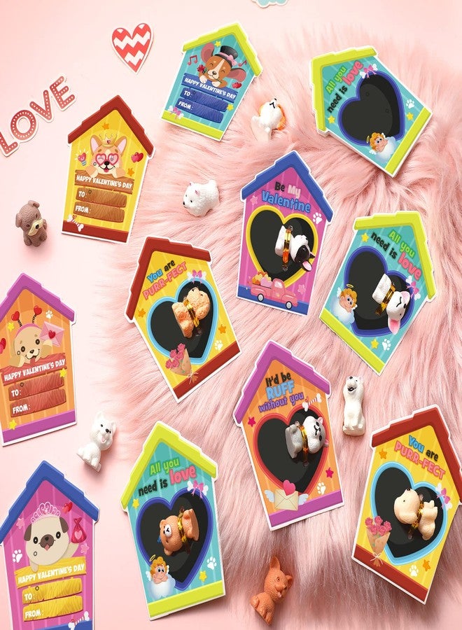 Zhanmai 48 Pcs Dog Valentine's Day Gifts Card with Dog Cat Figurines Resin Miniature Puppy Heart Card for Valentine Party Favors Exchange Prizes (Vivid) - Image 3