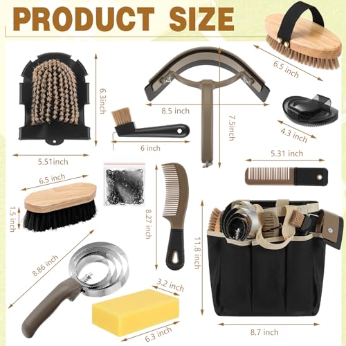 Abbylike 12 Piece Horse Grooming Kit with Organizer Tote Bag Brush Sets for Derby Day Show Horses Professional Tools for Care Massage - Image 3