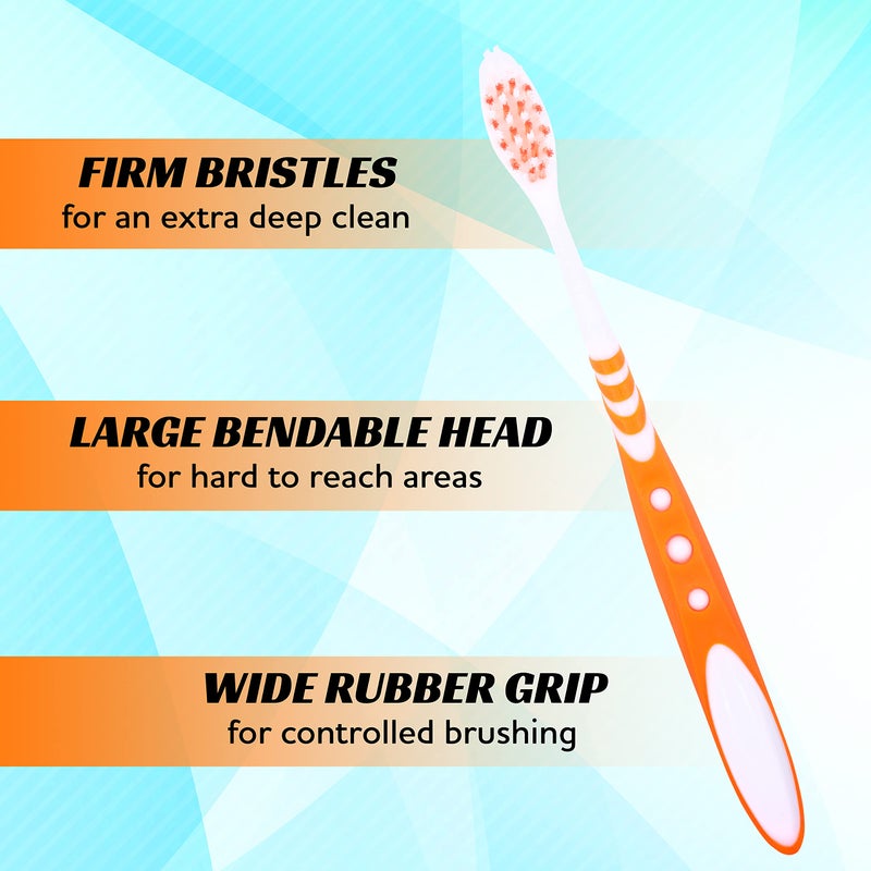 Lingito Extra Firm Toothbrush, Hard Bristle Toothbrush Set for Adults or Smokers Travel Kit, Multicolor Denture Brush, Large Head, Manual Travel Toothbrush Hard Bristles - Image 4