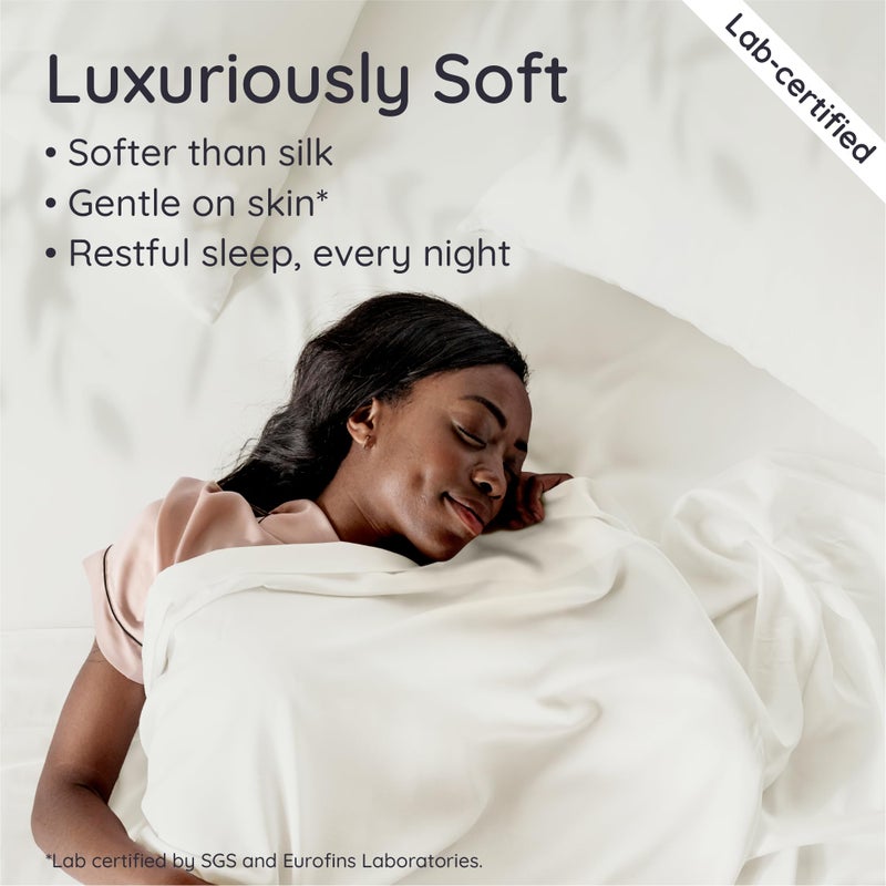Bambaw 100% Viscose Derived from Bamboo Queen Size Sheet Set - 4pcs Cooling Sheets for Hot Sleepers, Soft Deep Pocket Queen Sheets Fits Up to 16'' with Elastic Corner Straps (Ivory) - Image 4