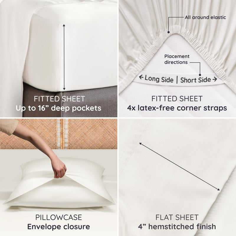 Bambaw 100% Viscose Derived from Bamboo Queen Size Sheet Set - 4pcs Cooling Sheets for Hot Sleepers, Soft Deep Pocket Queen Sheets Fits Up to 16'' with Elastic Corner Straps (Ivory) - Image 5