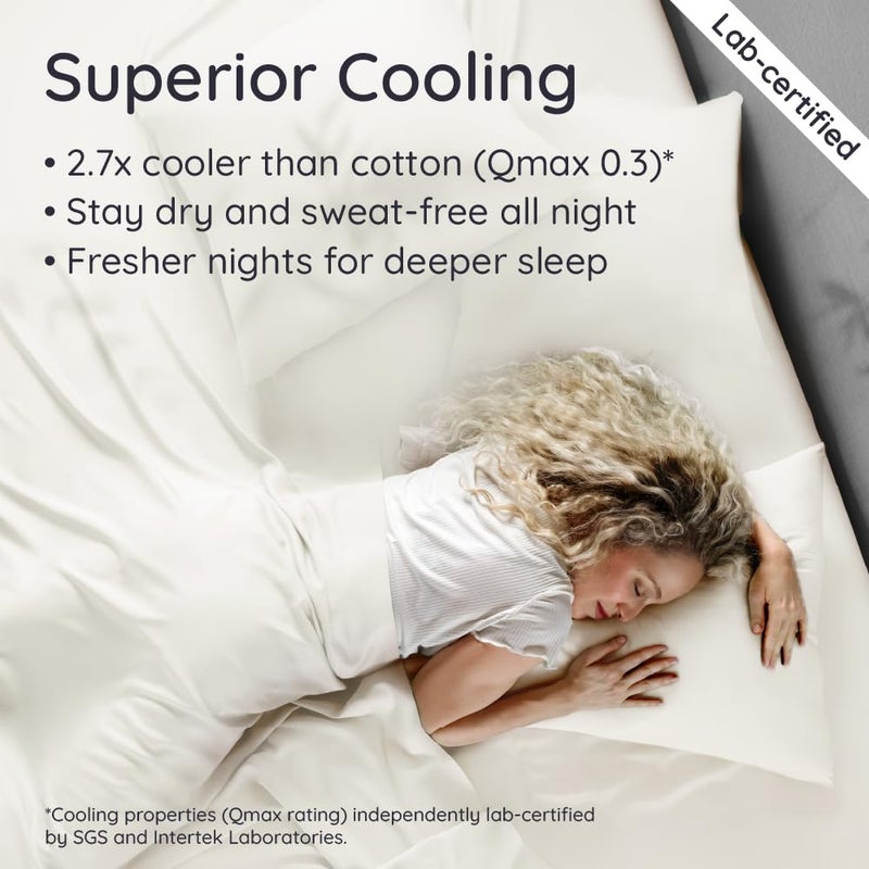 Bambaw 100% Viscose Derived from Bamboo Queen Size Sheet Set - 4pcs Cooling Sheets for Hot Sleepers, Soft Deep Pocket Queen Sheets Fits Up to 16'' with Elastic Corner Straps (Ivory) - Image 3