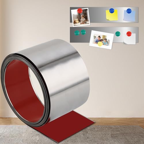 QDYMXUN Self Adhesive Backing Metal Strip for Magnets, Flexible Ferrous Memo Tapes Roll for Bulletin Boards in Studio, Office, School (Glossy Silver, 118''L x 4.72''W) - Image 1