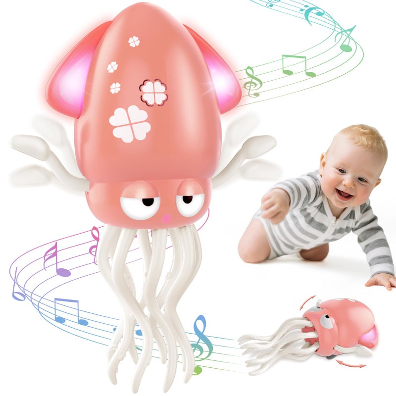 Aotibo Baby Dancing Octopus Toy For 1 2 3 4 5 Year Old Boy Girl  Baby Tummy Time Electric Crawling Octopus Toys 12-18 Months  Dancing Squid Toy For Walking Toddlers  Kids 1St Birthday Gifts  Pink - Image 1