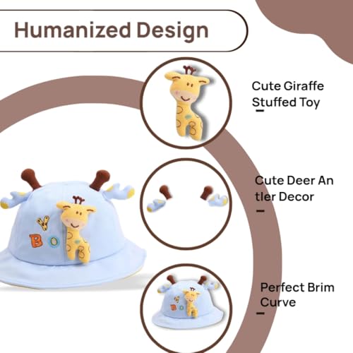 Zibuyu® Cartoon Sun Hat for Kids Aged 2-5 Years Old, Outdoor Bucket Hat Adorable Giraffe Plush Toy Charm Toddler Sun Cap, Cotton Sun Hat Wide Brim Bucket Hat, Children's Day Gift - Image 3