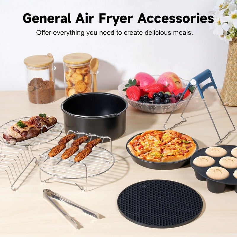 12Pcs Accessories, General Air Fryers Set, 7" Non-Stick Deluxe Air Fryer Accessories with More, Cake Barrel, Pizza Pan, Cupcake Mold, Bread Rack, Recipe, Rack Skewer, and - Image 2