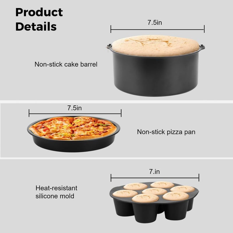 12Pcs Accessories, General Air Fryers Set, 7" Non-Stick Deluxe Air Fryer Accessories with More, Cake Barrel, Pizza Pan, Cupcake Mold, Bread Rack, Recipe, Rack Skewer, and - Image 3
