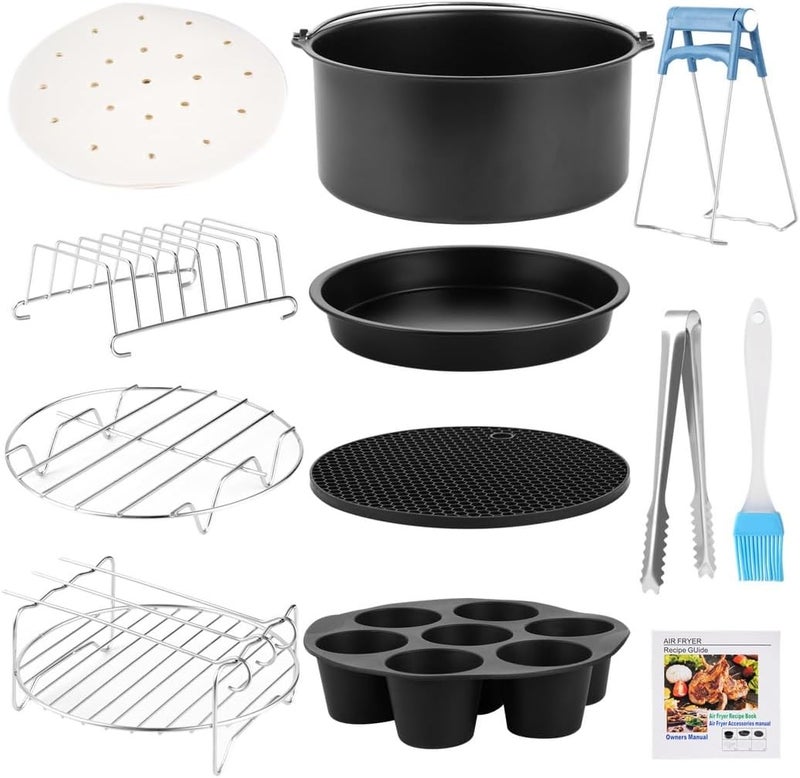 12Pcs Accessories, General Air Fryers Set, 7" Non-Stick Deluxe Air Fryer Accessories with More, Cake Barrel, Pizza Pan, Cupcake Mold, Bread Rack, Recipe, Rack Skewer, and - Image 5