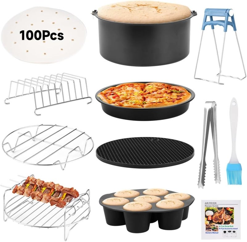 12Pcs Accessories, General Air Fryers Set, 7" Non-Stick Deluxe Air Fryer Accessories with More, Cake Barrel, Pizza Pan, Cupcake Mold, Bread Rack, Recipe, Rack Skewer, and - Image 1