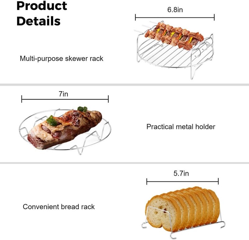 12Pcs Accessories, General Air Fryers Set, 7" Non-Stick Deluxe Air Fryer Accessories with More, Cake Barrel, Pizza Pan, Cupcake Mold, Bread Rack, Recipe, Rack Skewer, and - Image 4