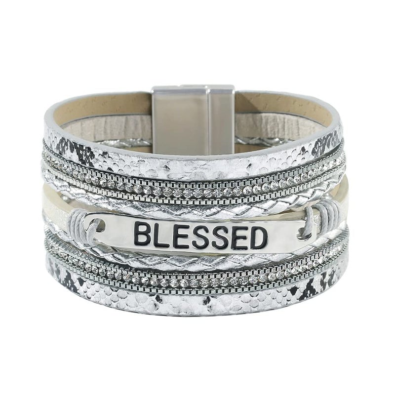 Vercret Leather Wrap Bracelet for Women - Boho Multi-Layer Blessed Inspiration Bangle Cuff Bracelet with Magnetic Clasp for lady and Mother - Image 1