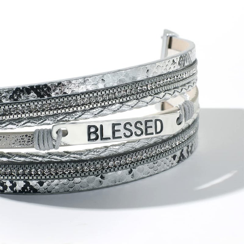 Vercret Leather Wrap Bracelet for Women - Boho Multi-Layer Blessed Inspiration Bangle Cuff Bracelet with Magnetic Clasp for lady and Mother - Image 3