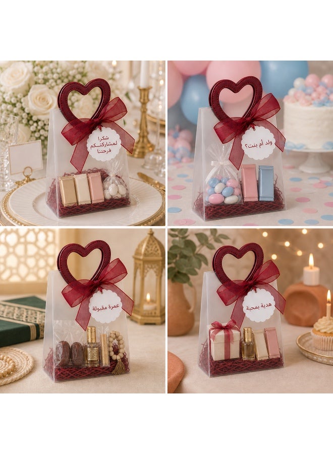 KeyAmor 10-Piece Transparent Matte Red Gift Bags Set With Heart Shape Red Leather Handles 16 x 8 x 18.5 cm - Image 3