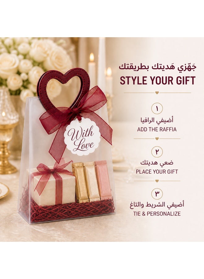 KeyAmor 10-Piece Transparent Matte Red Gift Bags Set With Heart Shape Red Leather Handles 16 x 8 x 18.5 cm - Image 5