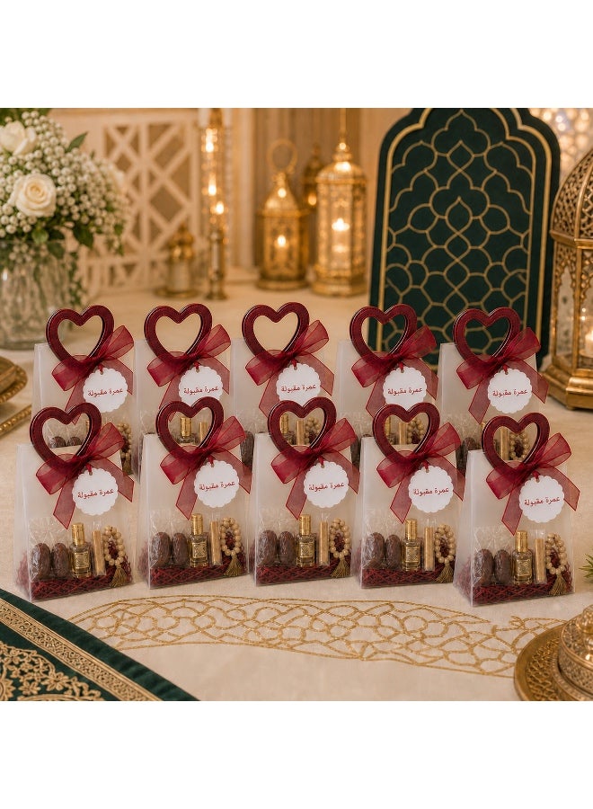 KeyAmor 10-Piece Transparent Matte Red Gift Bags Set With Heart Shape Red Leather Handles 16 x 8 x 18.5 cm - Image 4