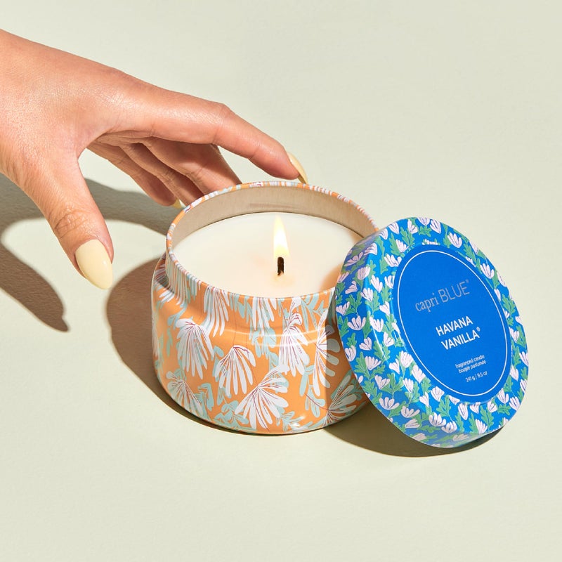 Capri Blue Scented Candles for Women & Men - Pattern Play Travel Tin Small Candles - Soy Wax Blend - Luxury Home Decor with Notes of Vanilla, Tobacco, Bergamot & Sandalwood (Havana Vanilla, 8.5 oz) - Image 2