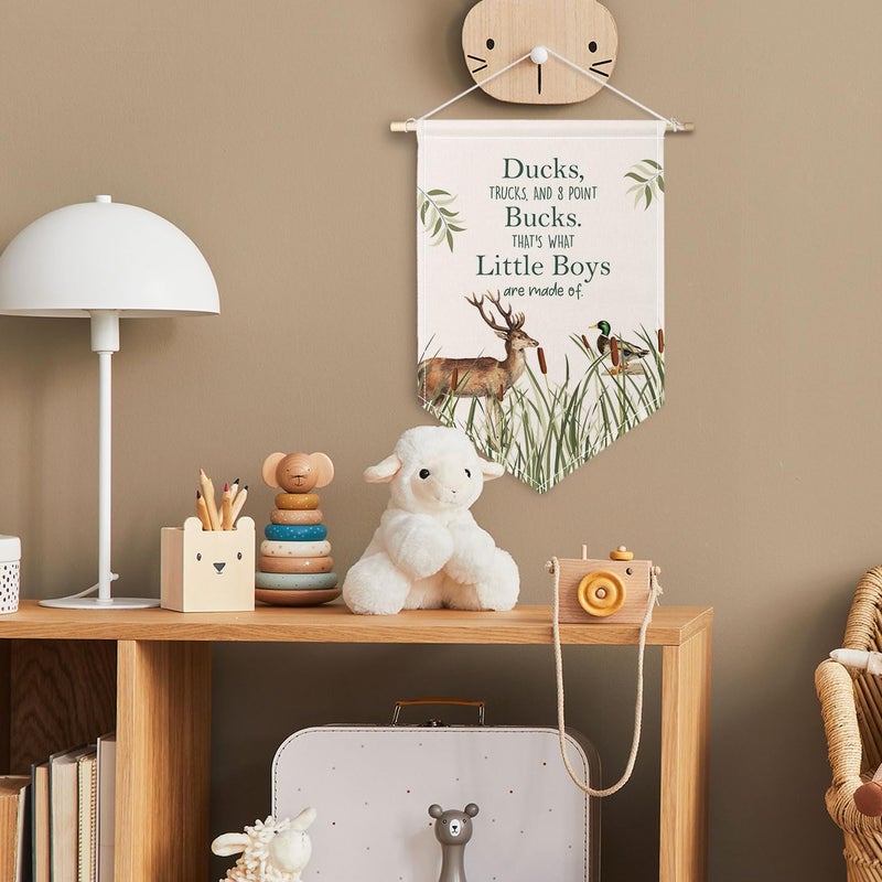 ChissNook Ducks Bucks Little Boys Canvas Banner, Boy Nursery Hanging Pennant Banner Flags Wall Display, Wild Mallard Duck Deer Wall Decor for Toddler Kids Boys Room Bedroom Nursery Playroom - Image 4