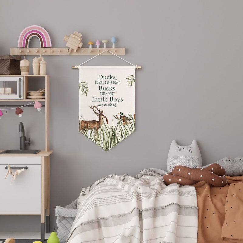 ChissNook Ducks Bucks Little Boys Canvas Banner, Boy Nursery Hanging Pennant Banner Flags Wall Display, Wild Mallard Duck Deer Wall Decor for Toddler Kids Boys Room Bedroom Nursery Playroom - Image 5