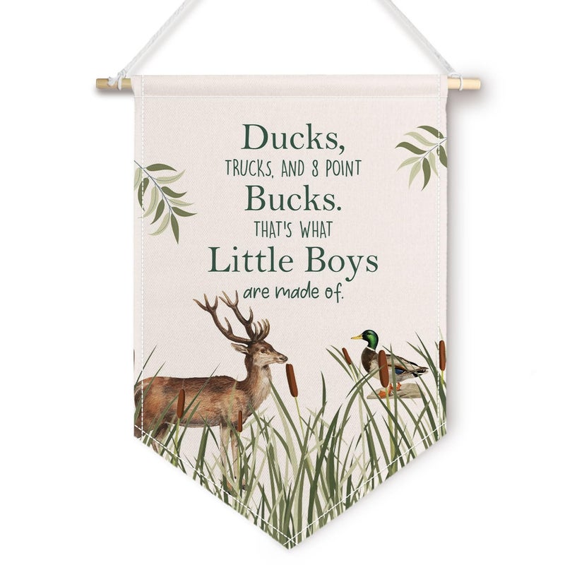 ChissNook Ducks Bucks Little Boys Canvas Banner, Boy Nursery Hanging Pennant Banner Flags Wall Display, Wild Mallard Duck Deer Wall Decor for Toddler Kids Boys Room Bedroom Nursery Playroom - Image 1