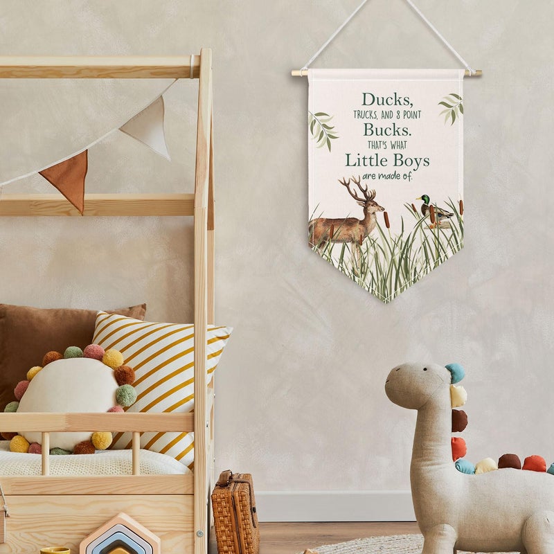 ChissNook Ducks Bucks Little Boys Canvas Banner, Boy Nursery Hanging Pennant Banner Flags Wall Display, Wild Mallard Duck Deer Wall Decor for Toddler Kids Boys Room Bedroom Nursery Playroom - Image 3