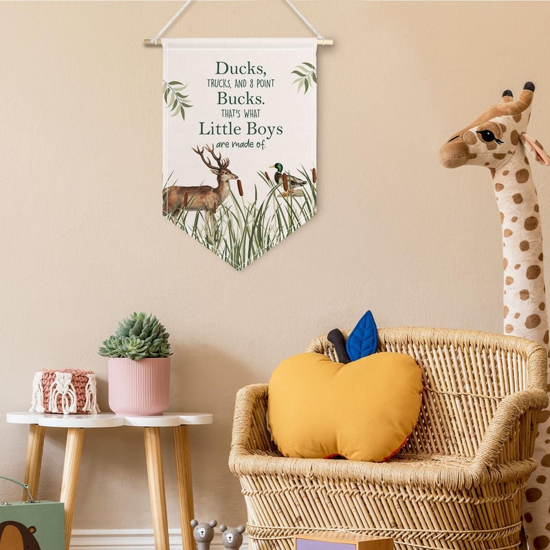 ChissNook Ducks Bucks Little Boys Canvas Banner, Boy Nursery Hanging Pennant Banner Flags Wall Display, Wild Mallard Duck Deer Wall Decor for Toddler Kids Boys Room Bedroom Nursery Playroom - Image 2