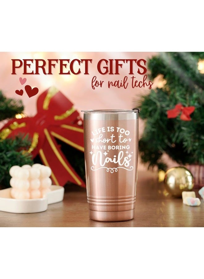 Onebttl Funny Nail Tech Gifts, Nail Tech Must Haves - Life If Too Short To Have Boring Nails - 20oz Stainless Steel Mug with Lid and Straw - Rose Gold - Image 5