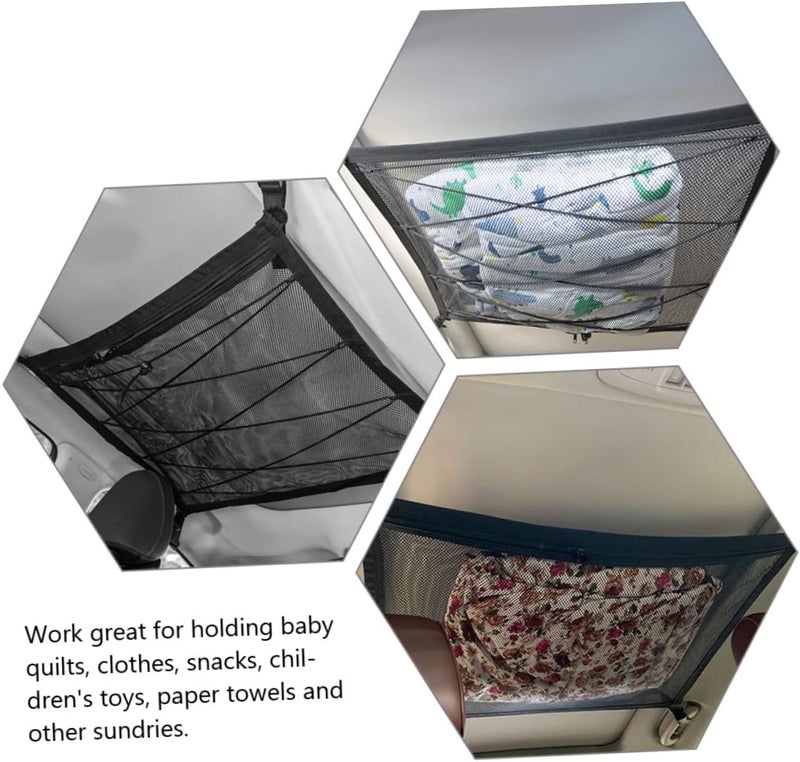 FAVOMOTO Car Ceiling Cargo Net Organizer Breathable Mesh Storage Bag for Car Interior Easy to Install for Storing Clothes Toys Snacks Fit for Suvs and Trucks - Image 4